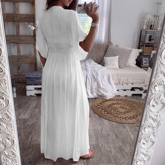 🦢White Sheer Bikini Coverup Kimono Dress - Picture 2 of 4